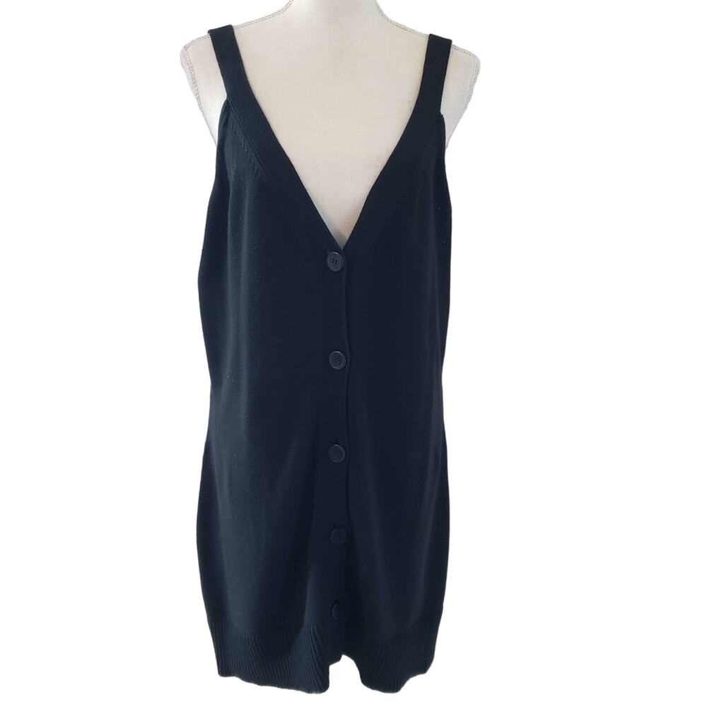 Dolce Cabo Y2K Full Button Front Deep V-Neck Tank Black Mini Sweater Dress XL